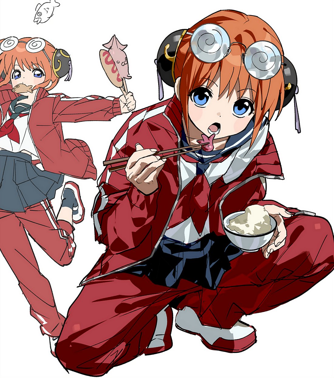 1girl, blue_eyes, bun_cover, double_bun, gintama, hair_bun, highres, jacket