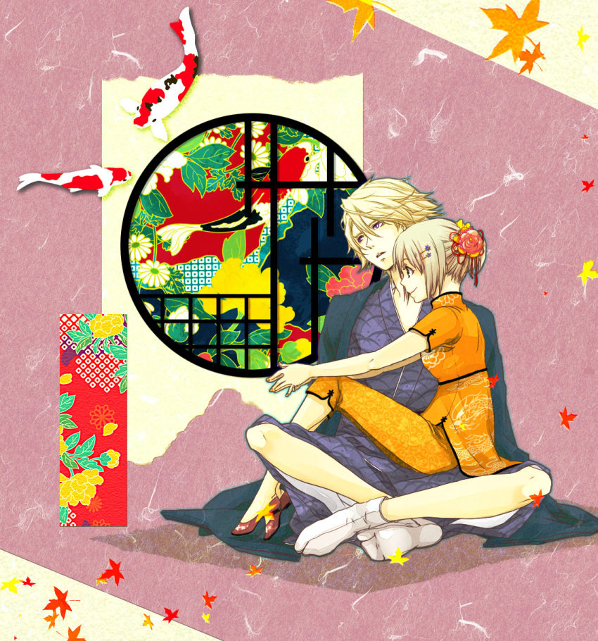 chinese_clothes, crossed_legs, flower, green_eyes, hair_ornament, hairclip, highres, huang_baoling