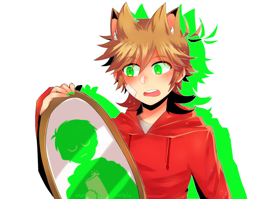 1boy, animal_ears, animification, antenna_hair, bandage_on_cheek, bandage_on_face, bandages, brown_hair