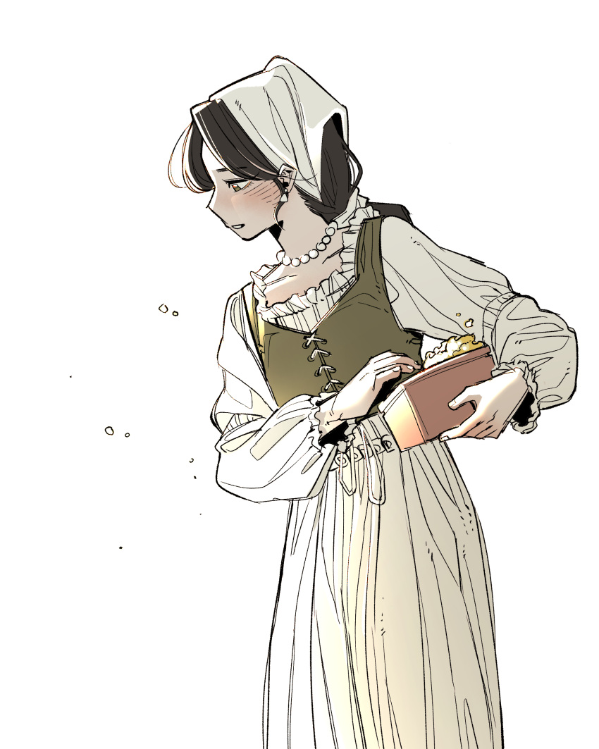 1girl, absurdres, black_hair, blouse, blush, commentary_request, cowboy_shot, dguadraw