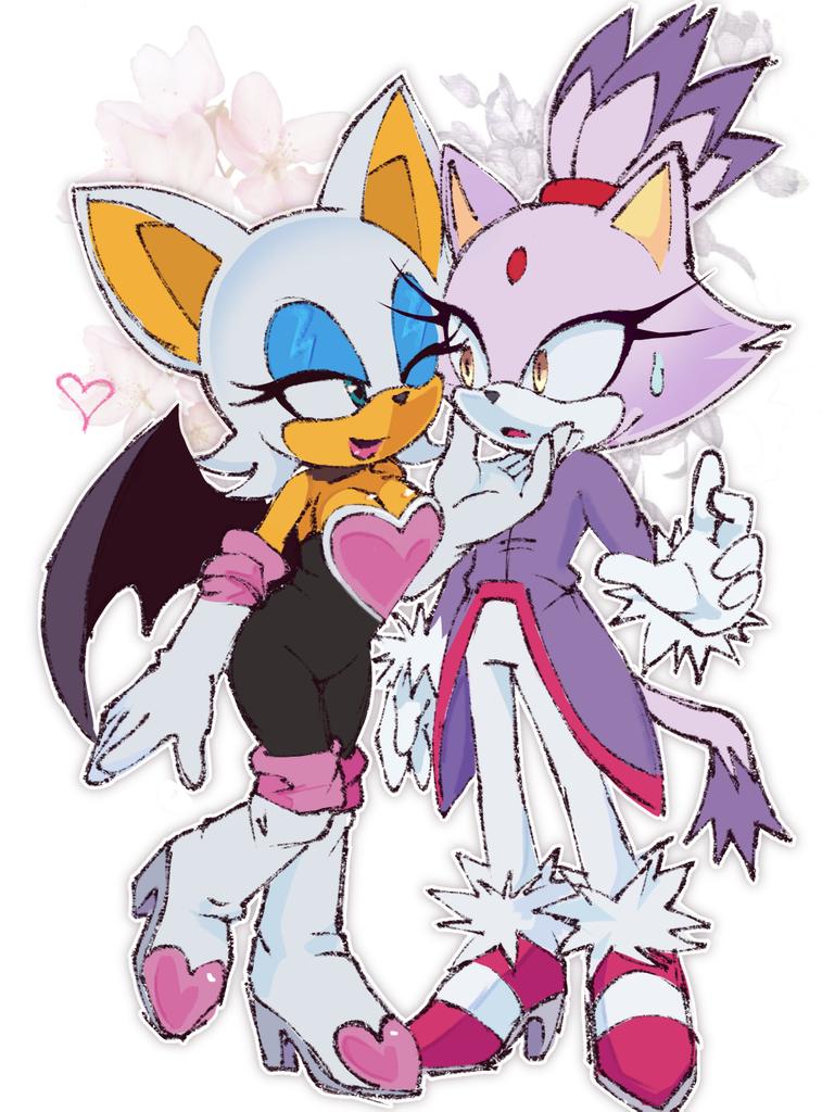 2girls, animal_ears, bat_ears, bat_girl, bat_wings, black_wings, blaze_the_cat, blue_eyes