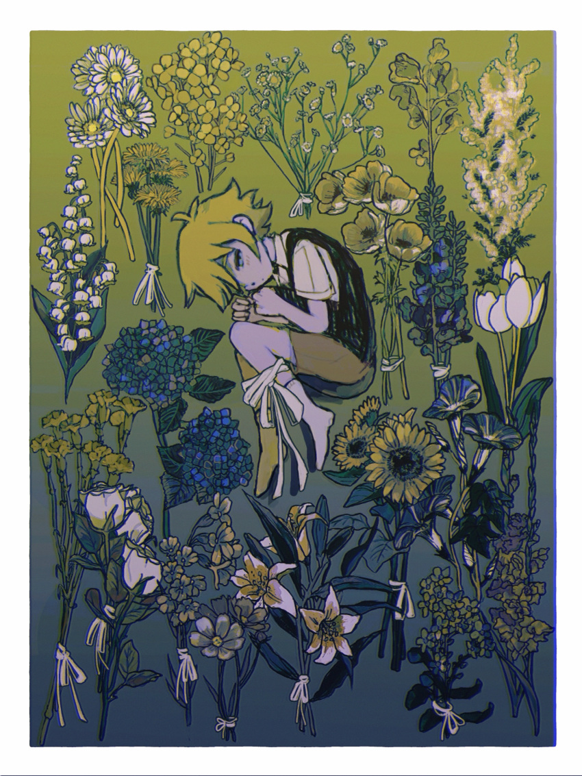 1boy, absurdres, analogous_colors, anemone_(flower), antenna_hair, barefoot, basil_(faraway)_(omori), basil_(omori)