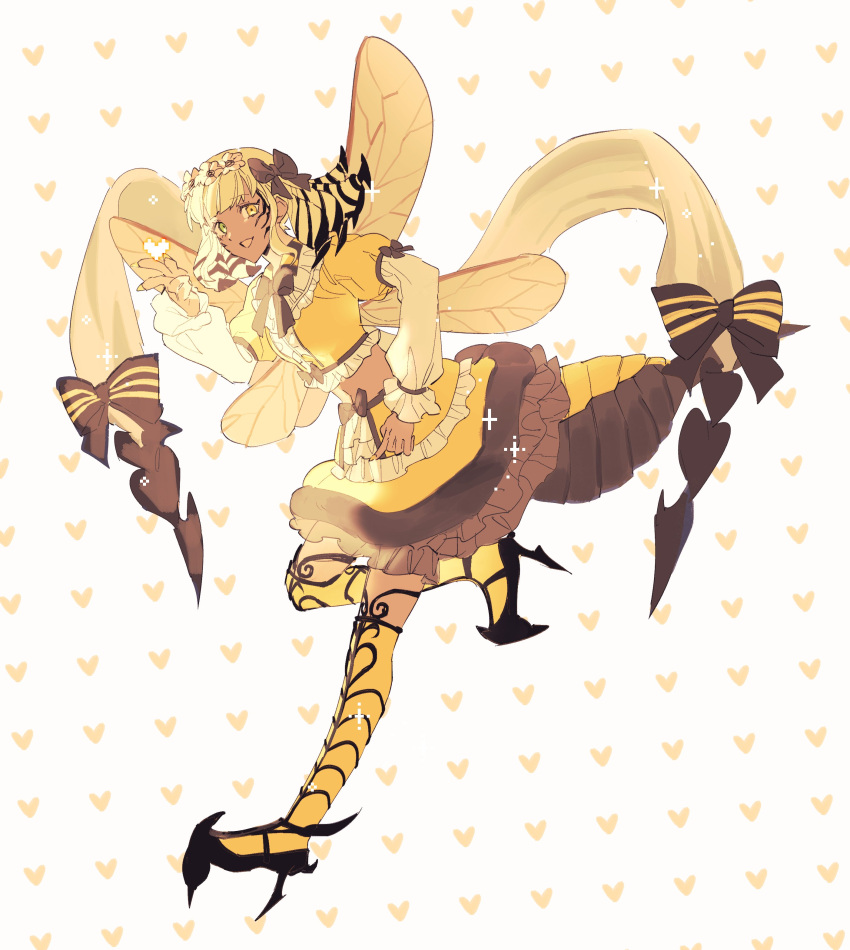 1girl, absurdres, arthropod_girl, arthropod_tail, bee_girl, bee_wings, black_hair, black_shoes