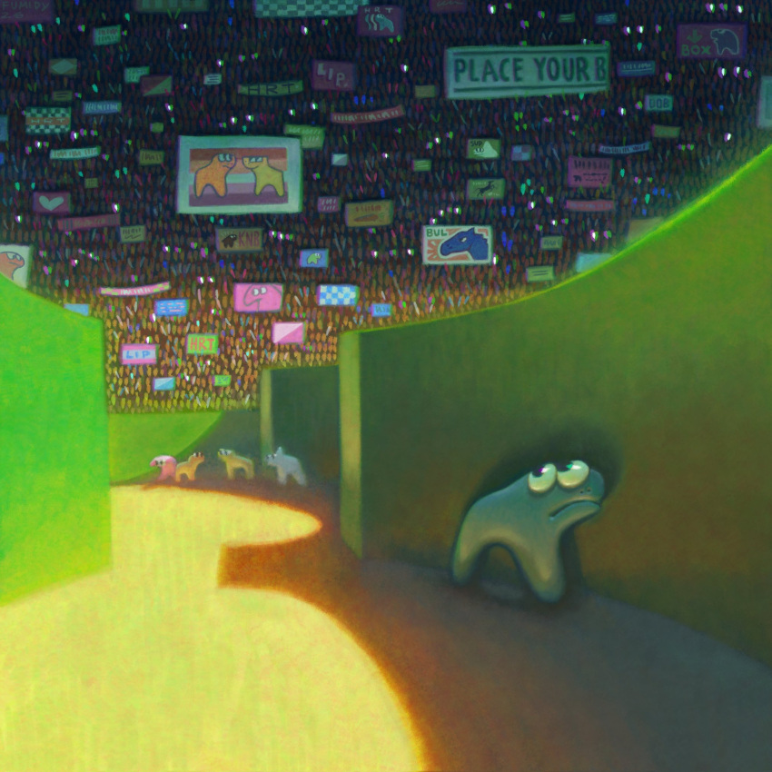 6+others, bullet'n_board, comely_material_morning, crowd, cyan_(horse_race_tests), door_knob_(horse_race_tests), downtown_skybox, dyoudi