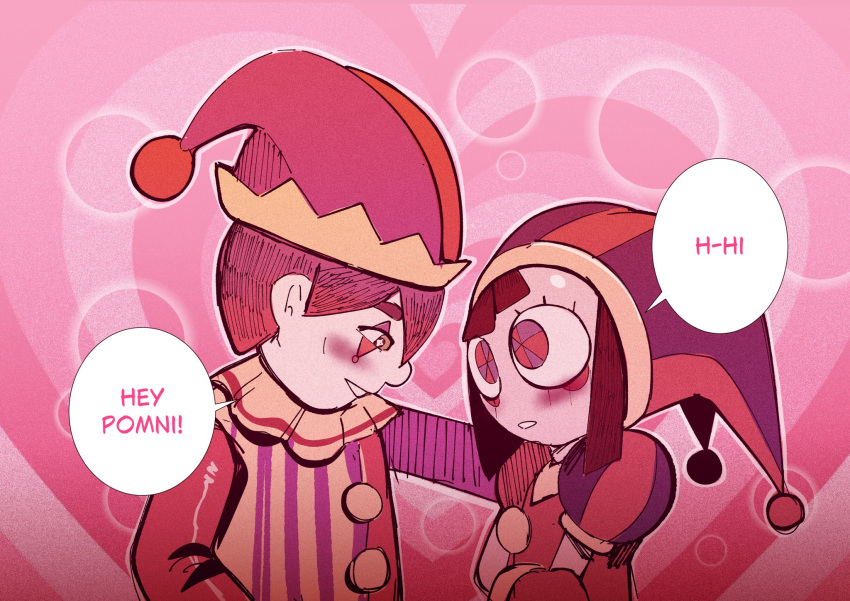 1boy, 1girl, asymmetrical_gloves, blue_eyes, blue_gloves, blush, blush_stickers, brown_hair