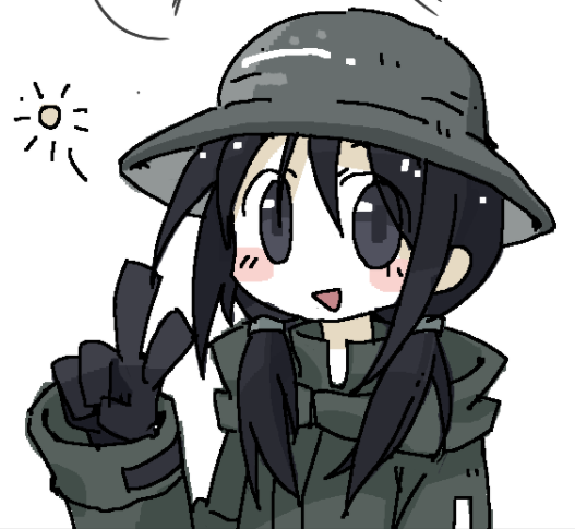 1girl, black_eyes, black_gloves, black_hair, brodie_helmet, chito_(shoujo_shuumatsu_ryokou), coat, colalk