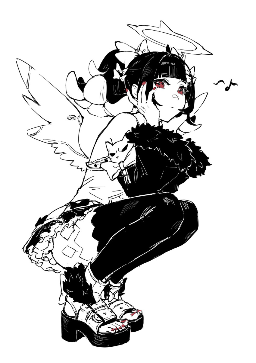 1girl, bare_shoulders, black_hair, bow, colored_inner_hair, danchuan, dress, hair_bow