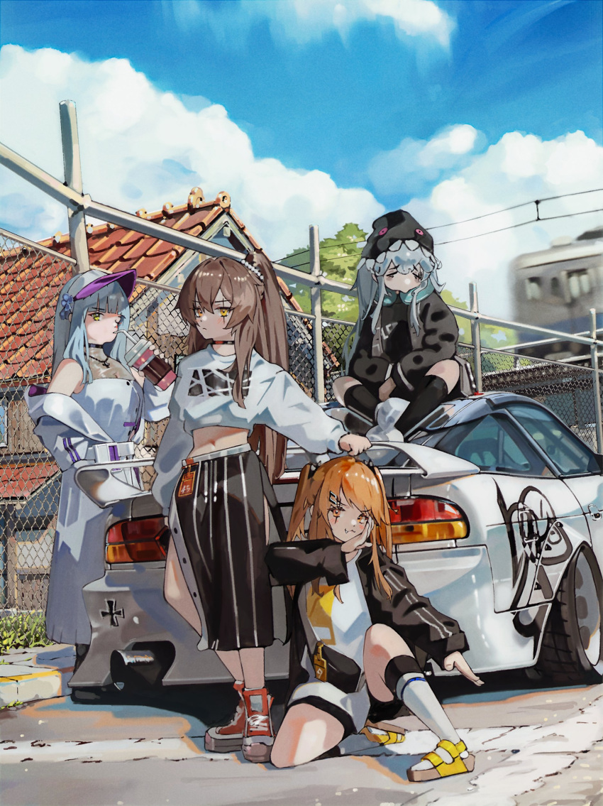 404_(girls'_frontline), 4girls, :3, absurdres, alternate_costume, animal_hood, black_jacket, black_shirt