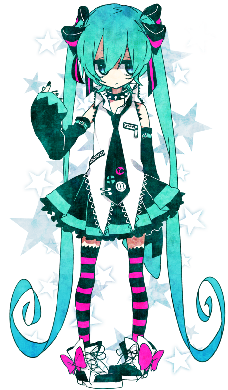 aqua_eyes, aqua_hair, badge, button_badge, collar, detached_sleeves, hatsune_miku, long_hair