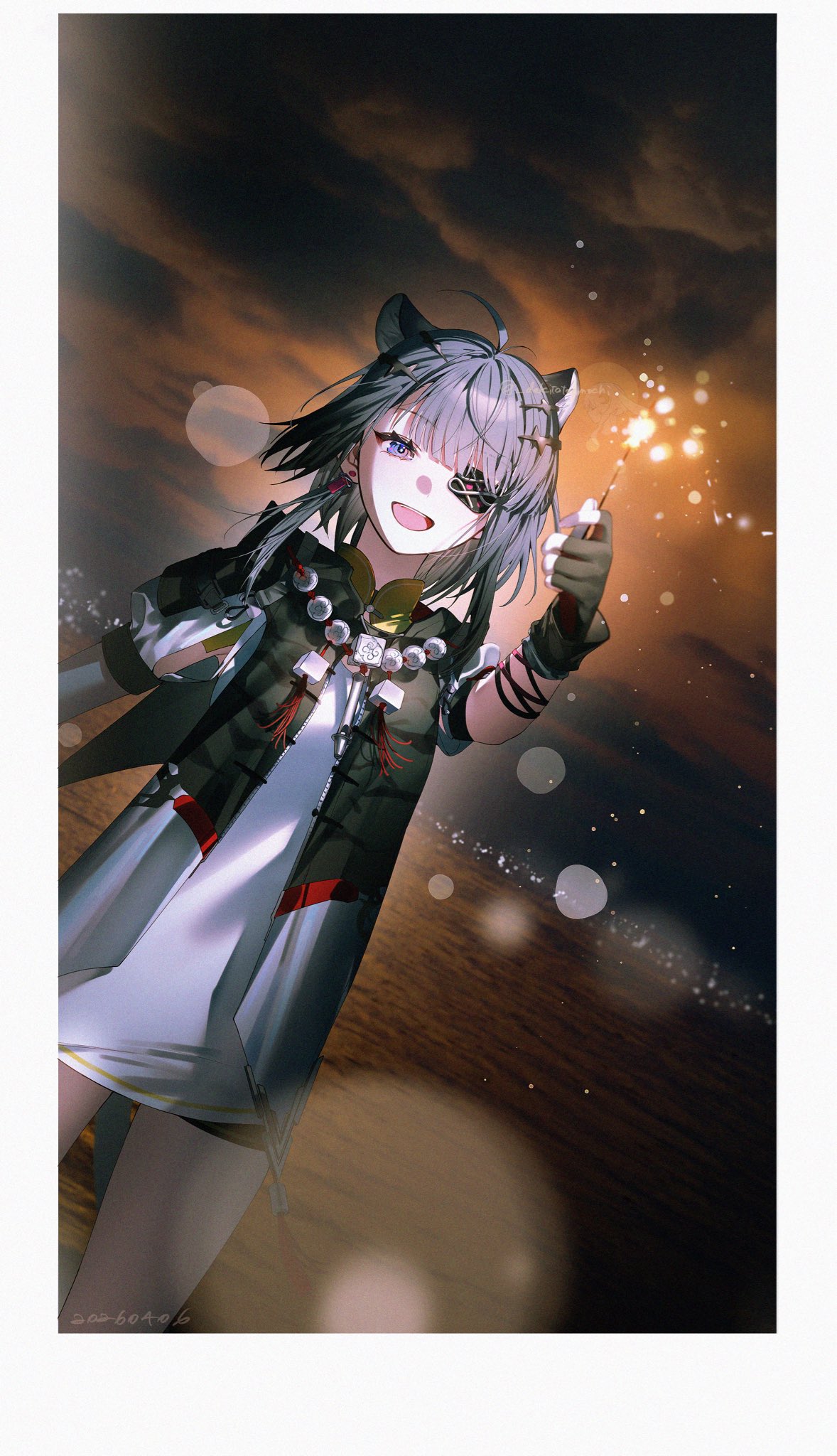 1girl, animal_ears, arknights, arknights:_endfield, black_gloves, black_shorts, blue_eyes, commentary_request