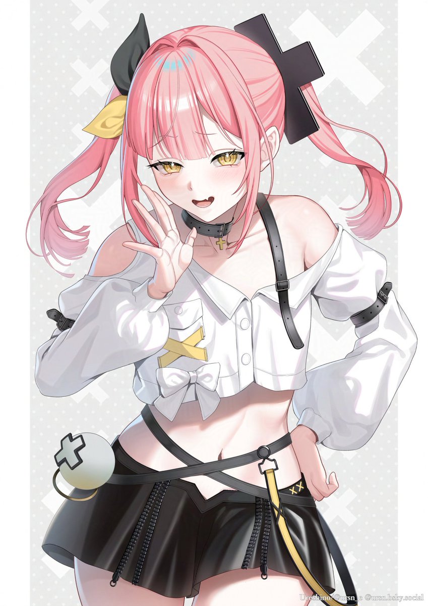 1girl, black_skirt, bow, breasts, choker, commentary_request, flat_chest, hair_bow