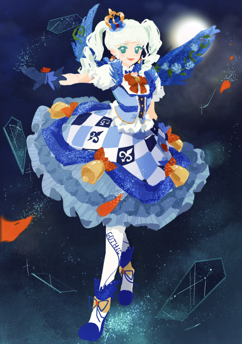 1girl, absurdres, aikatsu!, aikatsu!_(series), bell, blue_dress, blue_gloves, blue_shoes