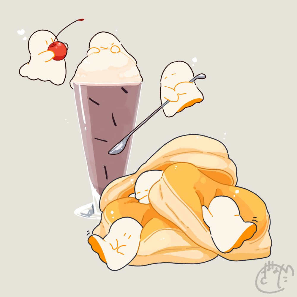 cherry, commentary_request, floating, food, food_focus, fruit, ghost, grey_background