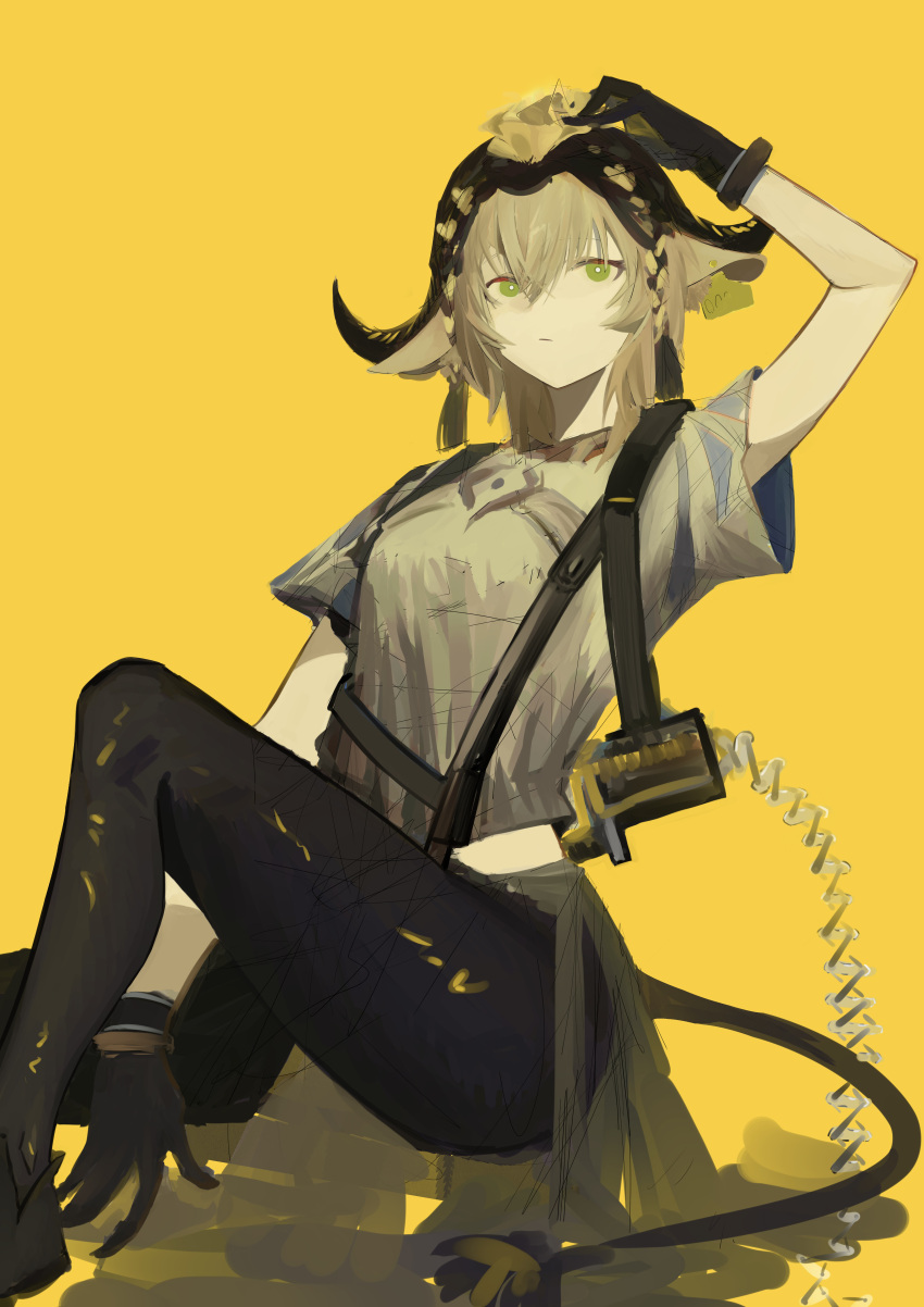 1girl, :|, absurdres, animal_ears, arknights, baoli0606, black_gloves, black_hood