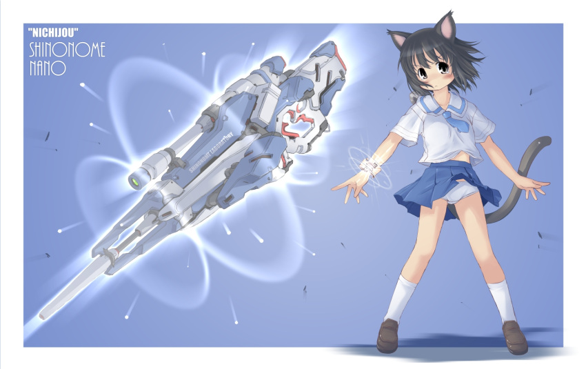 animal_ears, beam_rifle, black_eyes, black_hair, cat_ears, gun, kemonomimi_mode, mao9721