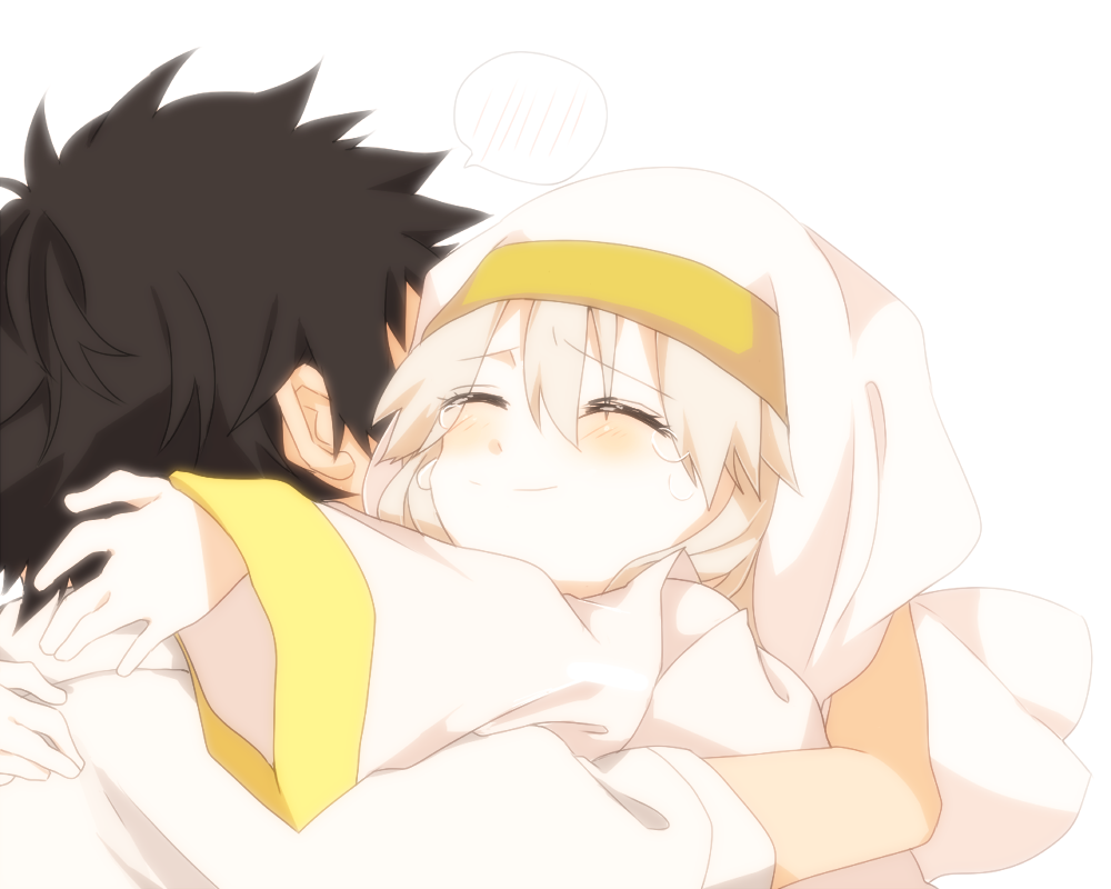 black_hair, blush, closed_eyes, extacchiman, eyes_closed, fjmtacchiman, habit, hug