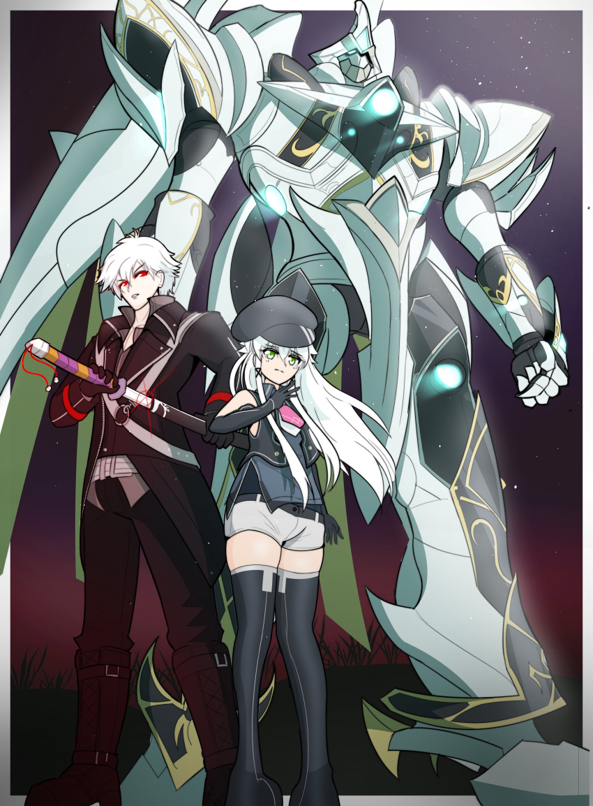 1boy, 1girl, absurdres, altina_orion, border, commentary, eiyuu_densetsu, english_commentary