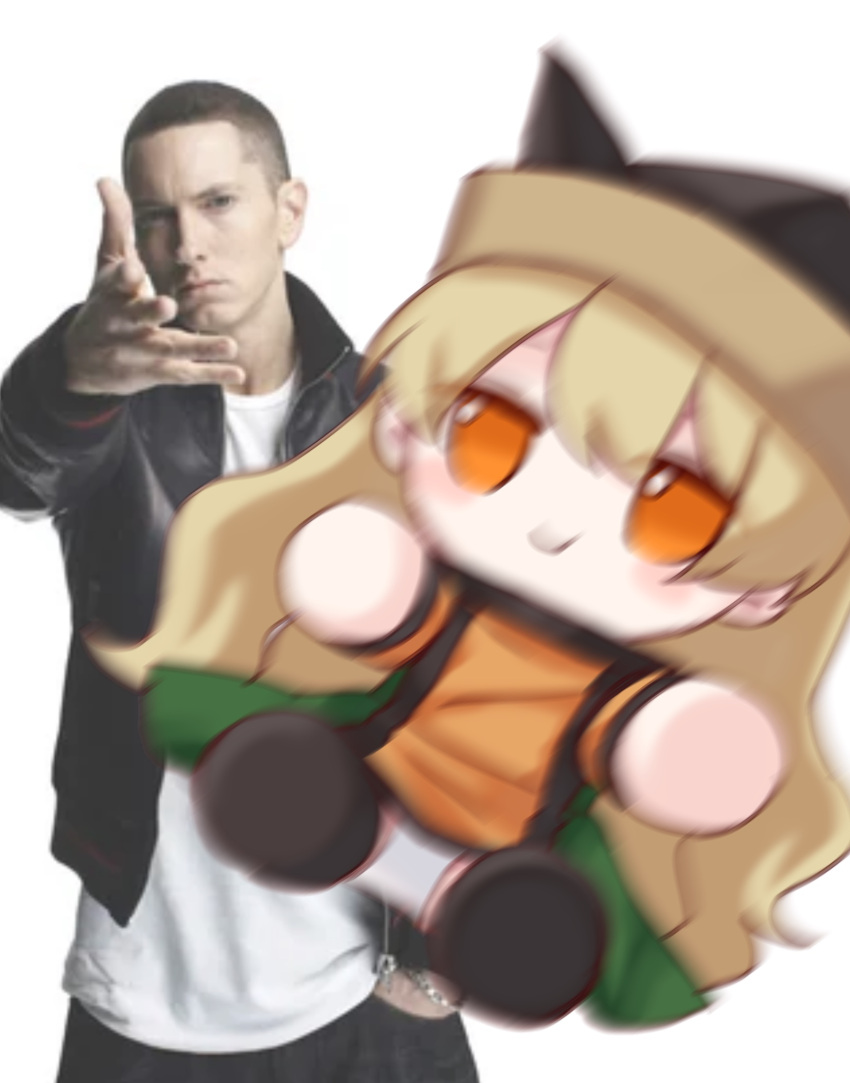 1boy, 1girl, black_hat, black_jacket, black_pants, blonde_hair, closed_mouth, commentary_request