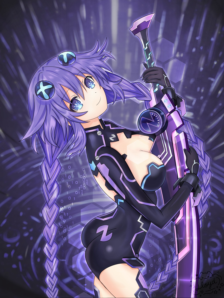 1girl, absurdres, blue_eyes, braid, breasts, choujigen_game_neptune, cleavage_cutout, closed_mouth