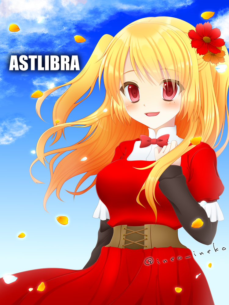 1girl, anulis_(astlibra), astlibra_revision, blue_sky, blush, bow, bowtie, commentary_request