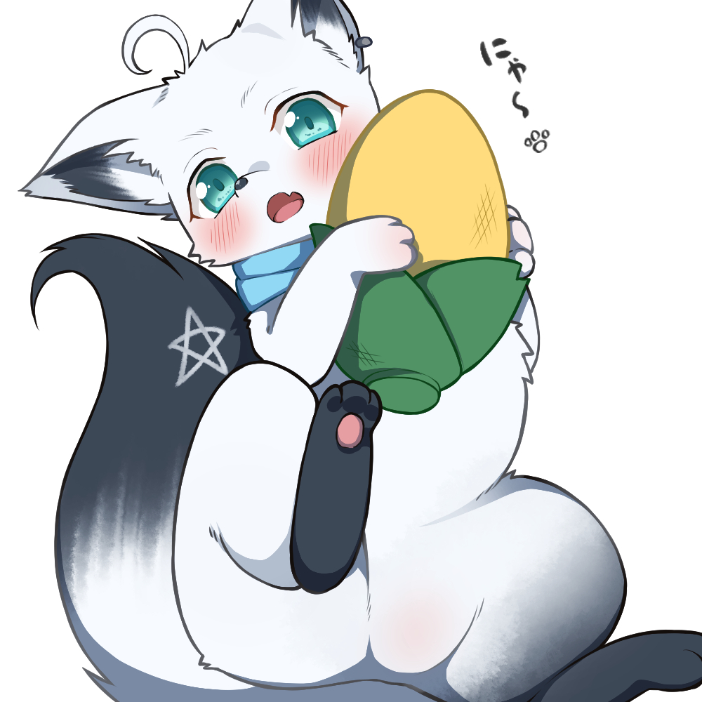 animalization, aobara_hairi, blush, commentary_request, corn, grey_fur, hololive, looking_at_viewer
