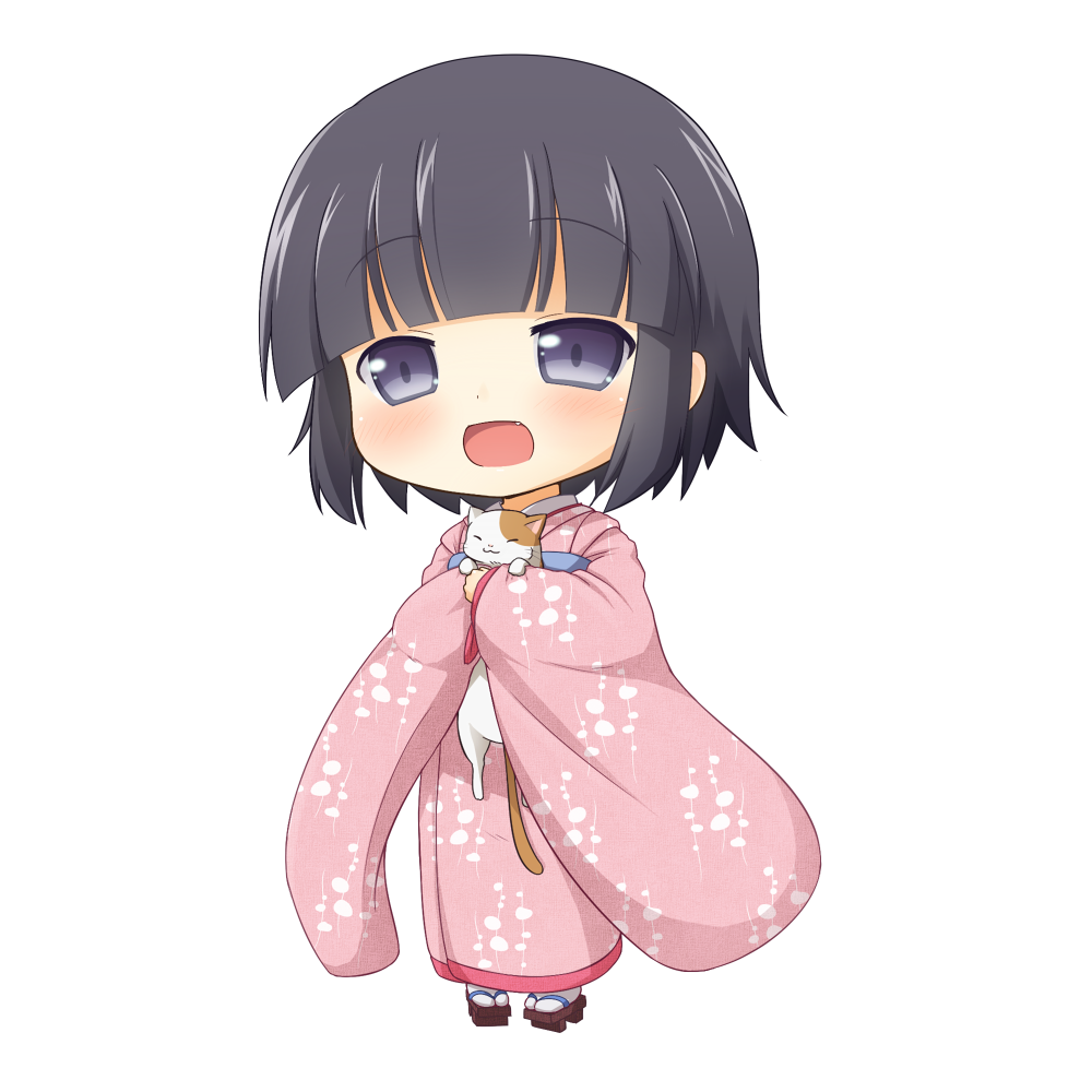 blush, cat, chibi, fang, ikoku_meiro_no_croisee, japanese_clothes, kimono, mokana_natsumi