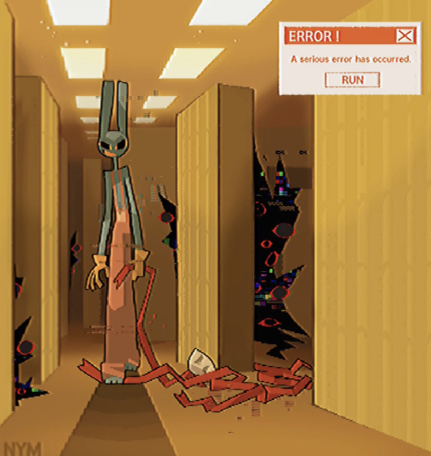 0kame-san, 1boy, 1girl, abstraction_(the_amazing_digital_circus), backrooms_(creepypasta), colored_teeth, dreamcore, error_message