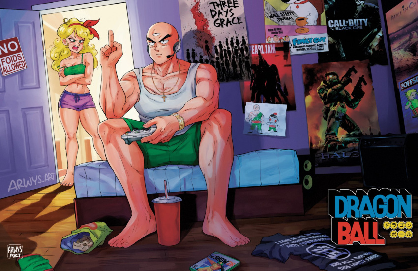 alice_in_chains, angry, artist_name, arwy_(arwys_art), bald, barefoot, bed, black_eyes