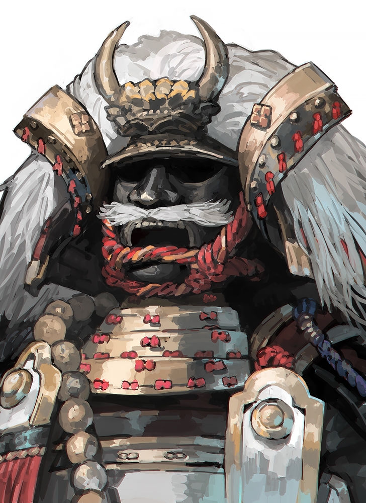 1other, aoin, armor, bead_necklace, beads, covered_face, crest, dou