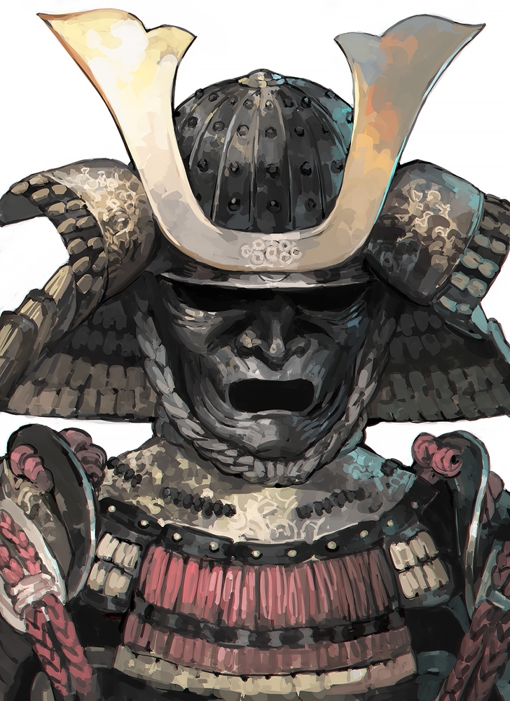 1other, aoin, armor, commentary_request, covered_face, crest, dou, facing_viewer