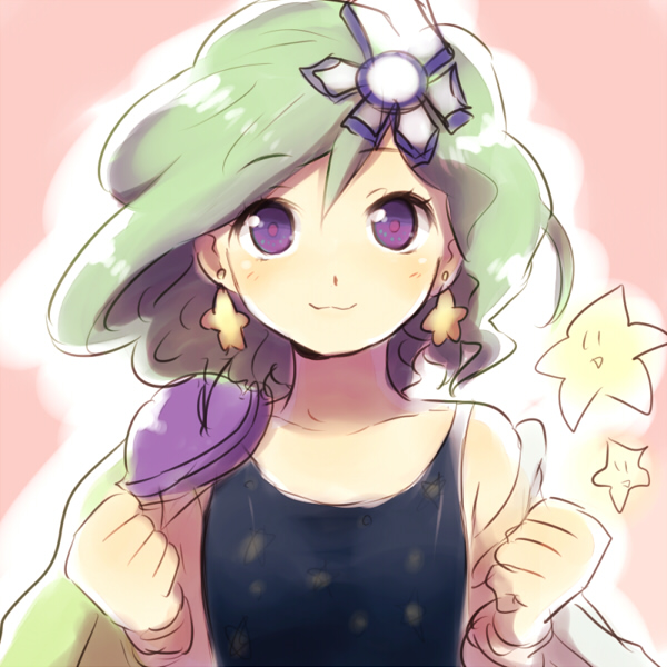 earrings, final_fantasy, final_fantasy_iv, green_hair, hair_ornament, jewelry, kamanatsu, purple_eyes