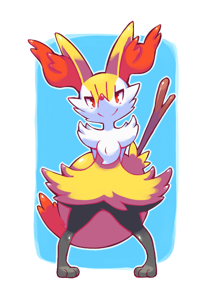 1other, arms_behind_back, body_fur, braixen, closed_mouth, commentary_request, full_body, furry