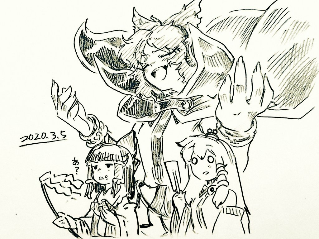 3girls, ascot, blush, bow, bracelet, cape, closed_eyes, commentary_request