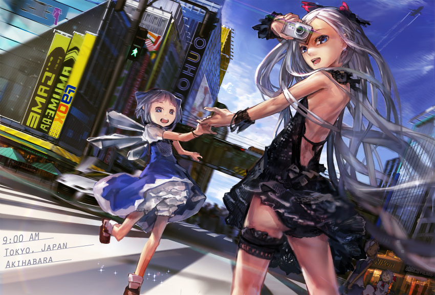 airplane, akihabara, akihabara_(tokyo), audi, audi_r8, bare_back, bare_shoulders, black_panties