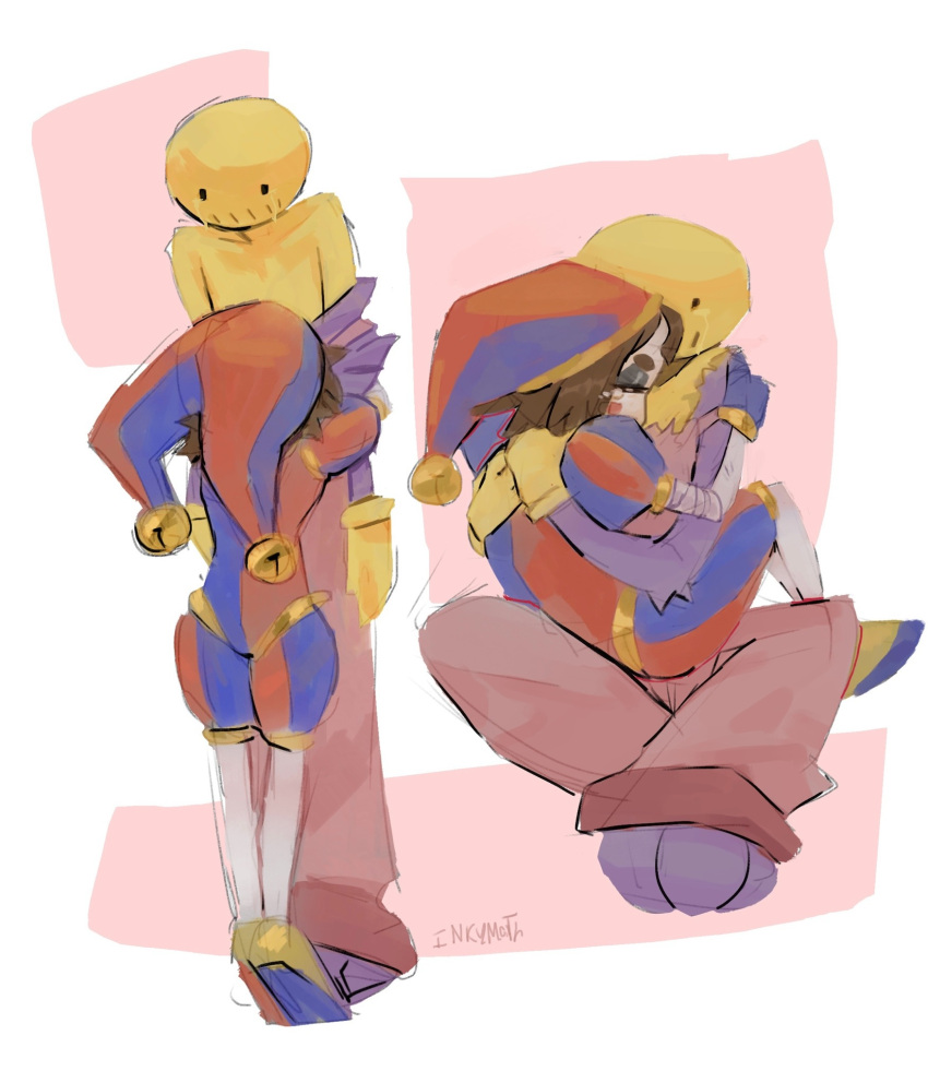 1boy, 1girl, body_horror, colored_teeth, comforting, commentary, english_commentary, highres