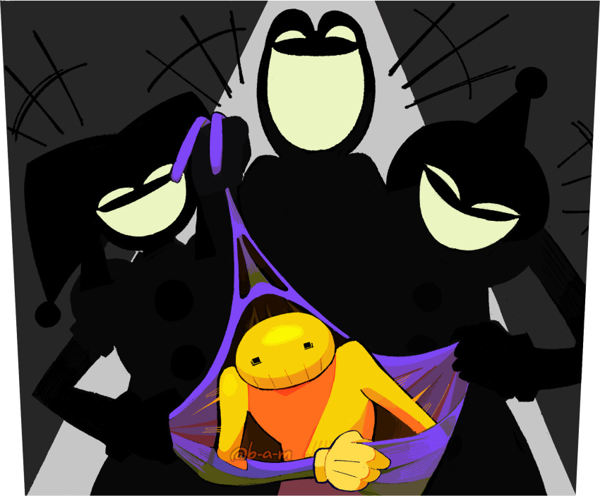 2boys, 2girls, artist_name, b-a-m, bald, body_horror, canon_event, colored_skin