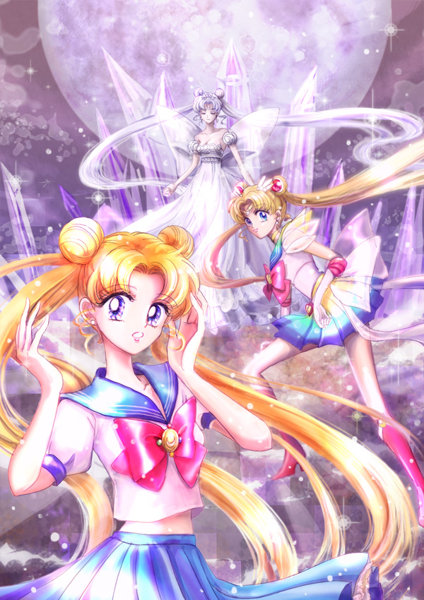 artist_request, bishoujo_senshi_sailor_moon, blonde_hair, blue_eyes, bow, closed_eyes, double_bun, dress