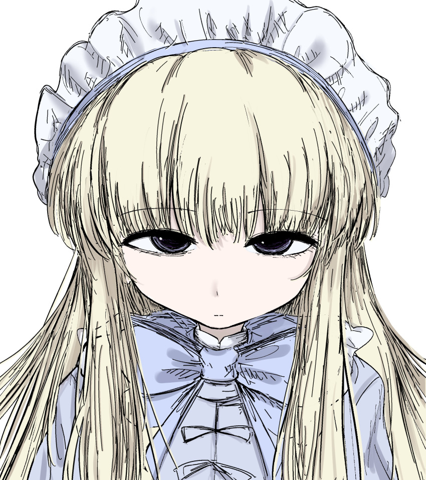 1girl, absurdres, black_bow, black_bowtie, black_souls, black_souls_2, blonde_hair, blue_bow