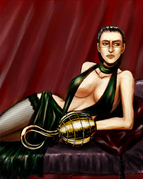 annoyed, artist_request, bed, black_hair, breasts, cleavage, collarbone, concerned