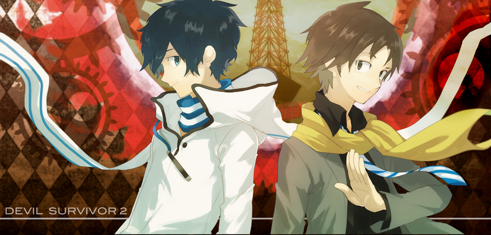 akiyoshi, akiyoshi_nozomu, blazer, blue_eyes, blue_hair, brown_eyes, brown_hair, devil_survivor_(series)