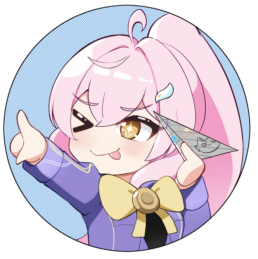 1girl, ;p, aemeath_(student)_(wuthering_waves), aemeath_(wuthering_waves), ahoge, bow, bowtie, chibi