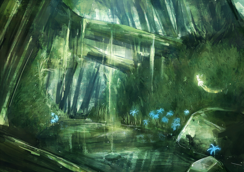 fairy, flower, forest, jungle, landscape, nature, no_humans, original