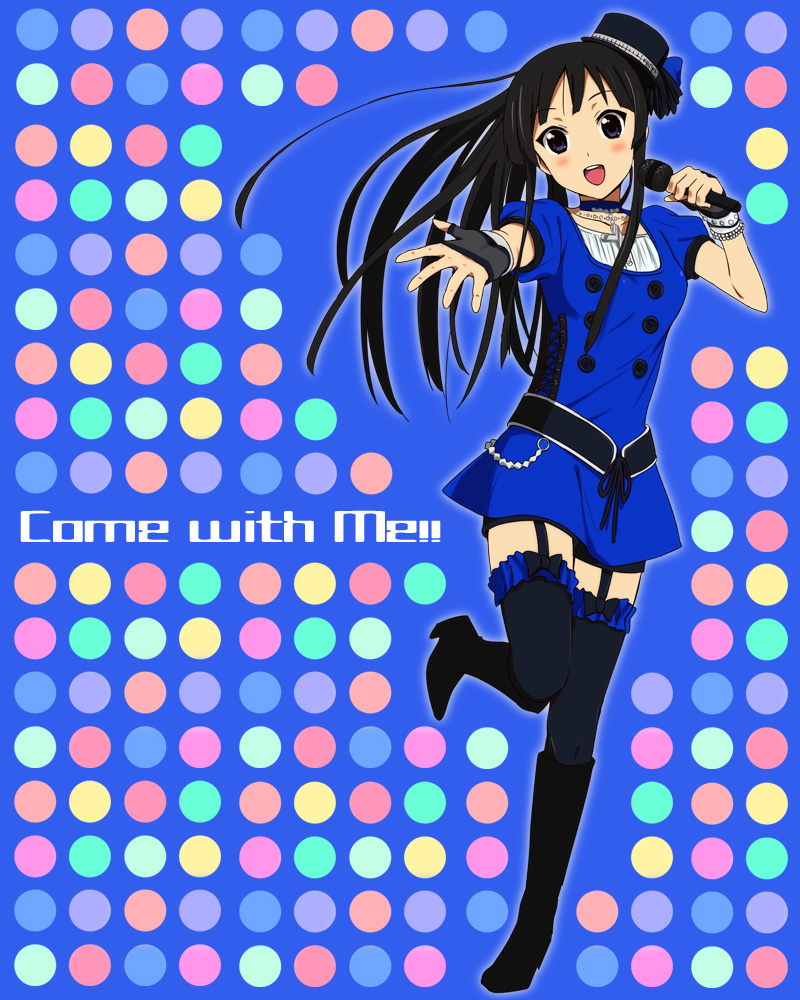 black_eyes, black_hair, boots, garters, hat, hikasa_youko, k-on!, long_hair