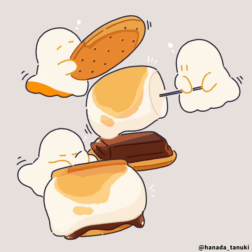 artist_name, chocolate, commentary_request, floating, food, ghost, graham_cracker, grey_background