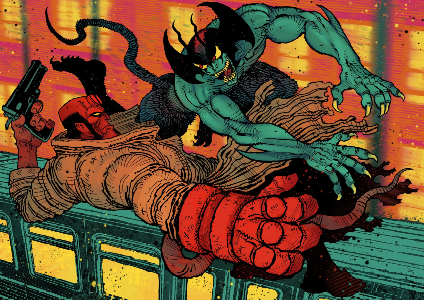 2boys, antennae, arm_blade, azoinab, balding, barefoot, battle, black_hair