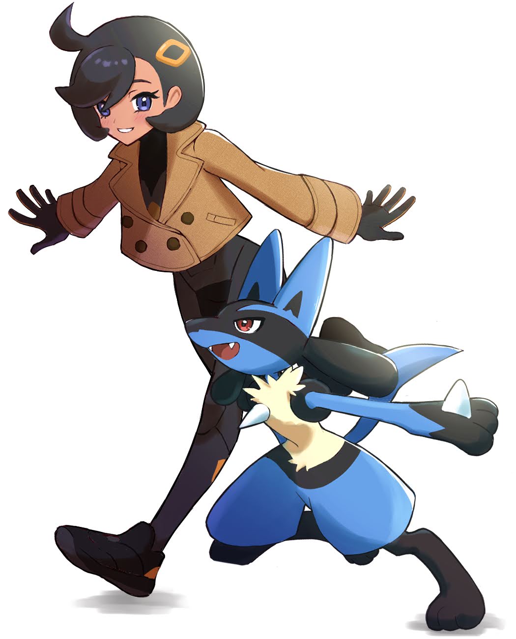 1girl, black_bodysuit, black_gloves, black_hair, black_shoes, blue_eyes, blush, bodysuit