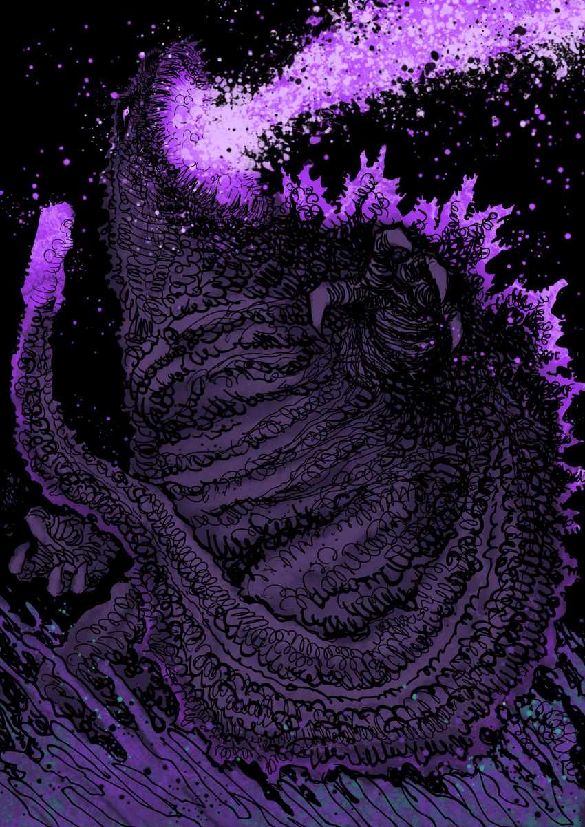 absurdres, atomic_breath, azoinab, bioluminescence, black_background, breath_weapon, claws, commentary