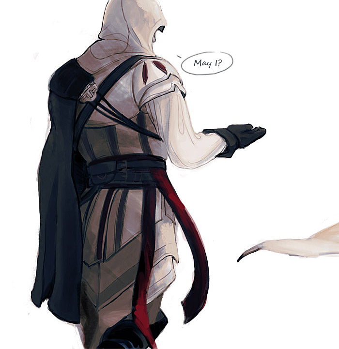 assassin's_creed_ii, assassin's_creed_ii, belt, cape, english, ezio_auditore_da_firenze, gloves, hood, male, sielof, simple_background, white_background
