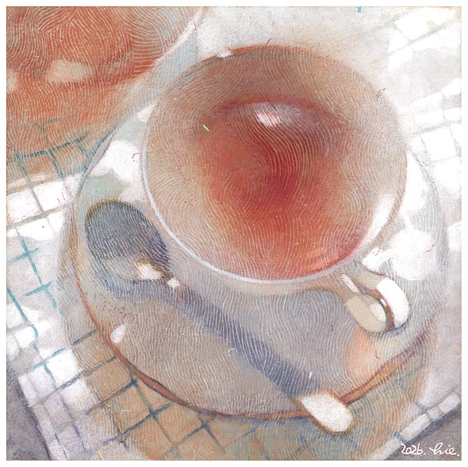 cup, grid_print, hgreeee, no_humans, object_focus, original, saucer, spoon