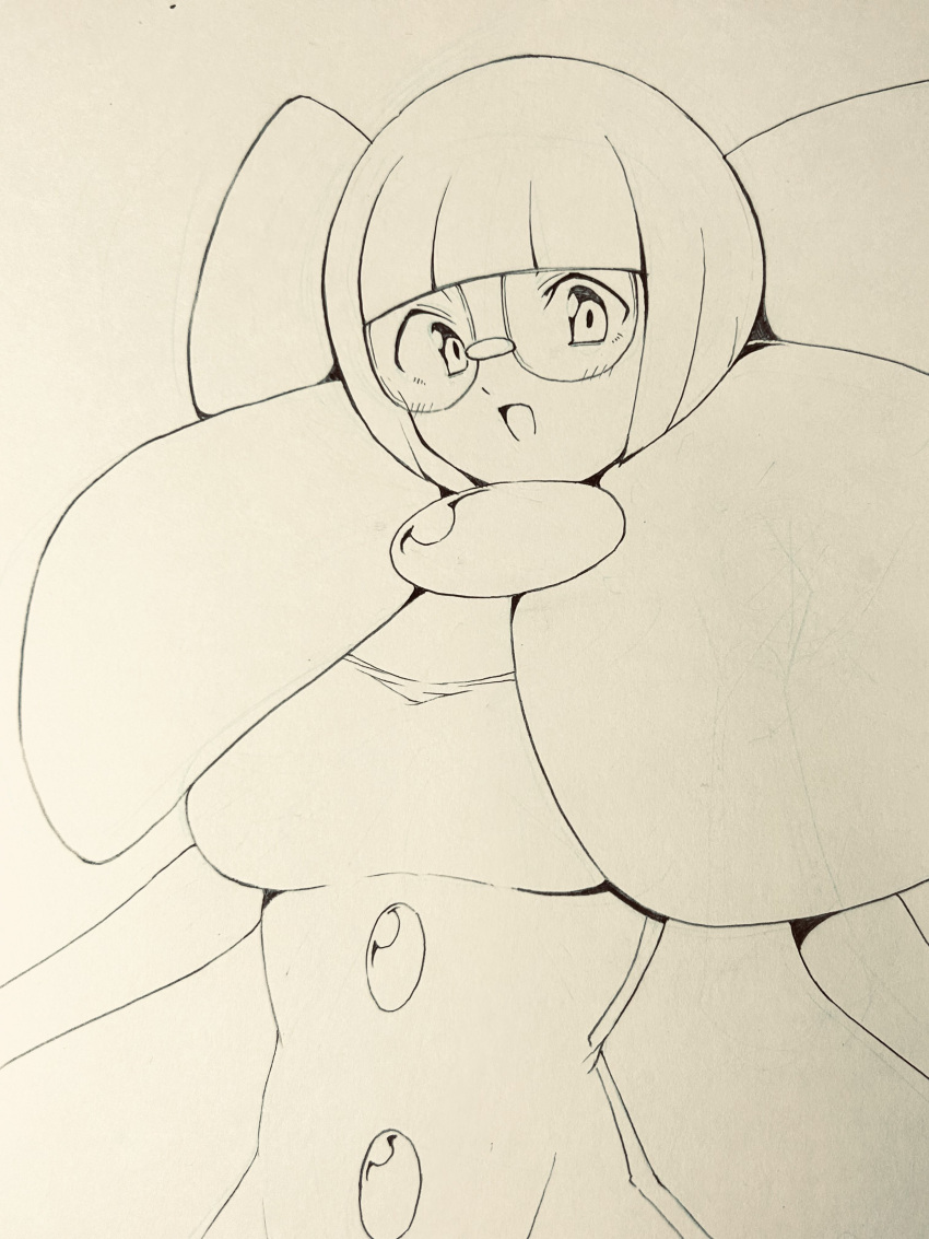 1girl, absurdres, b-kyuu_ocha, blunt_bangs, bob_cut, bow, breasts, buttons